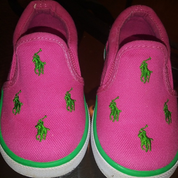 Polo Ralph Lauren pink& green shoes sz 5 - Picture 1 of 3